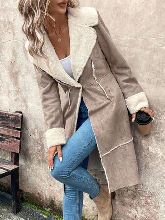 SHEIN LUNE Plus Size Regular Vintage Brown Mid-Length Thermal Lined Casual Jacket, Winter Holiday Outfit Thermal Vacation Outfits Winter Clothes For Women