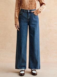 Écloséra Women's Solid Color Simple Casual Denim Jeans - Medium Wash - View 3