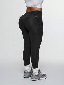 Rhythm Era Plus Size High Waist Compression Leggings With Pockets, Reflective Dots, Butt Lifting Booty Lifting Pants Yoga Pants High Waist Compression Workout Tights - Black - View 8