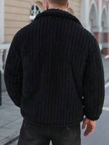 Manfinity Homme 加大码翻盖细节纽扣前法兰绒夹克男士短袖外套男士冬季服装、男士夹克、男士前扣长袖口袋简约夹克、休闲日常穿着、男士夹克、秋冬男士夹克、男朋友礼物、温暖长袖休闲灯芯绒法兰绒夹克外出、泰迪熊衬里大衣男士 S、男士街头夹克、男士短袖外套、街头风格美式复古灯芯绒夹克男士黑色夹克男士毛衣夹克男士短袖外套 F - 黑色 - 查看 2