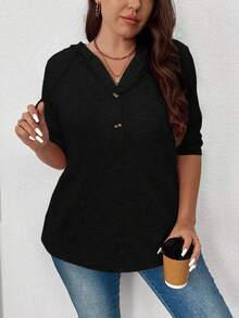 EMERY ROSE Damen Oversize Kapuzenpullover mit Kordelzug und Knopfverschluss aus Waffelstoff, lässig, Herbst & Winter Hoodies Weihnachtsoutfit für Frauen