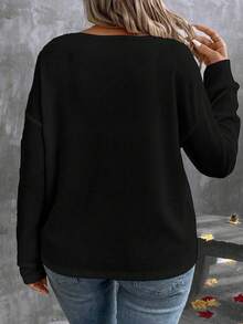 EMERY ROSE Áo thun cổ tròn họa tiết tổ ong cỡ lớn, đơn giản & thời trang, Thu/Đông - màu đen - Xem 2