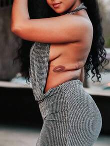 PeachySprinkles Women's Deep V Backless Halter Metallic Mini Dress