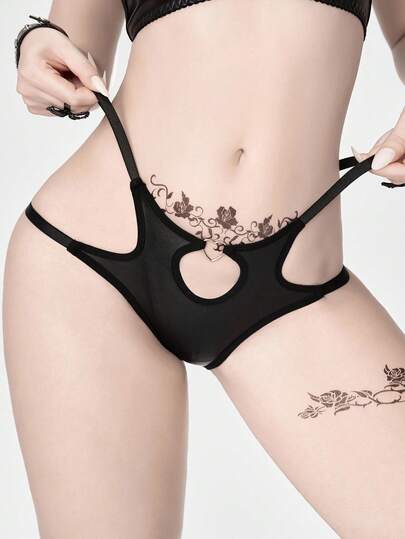 Grunge Punk 1pc Dark Punk PU Heart Buckle Thong Panty