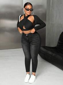 SHEIN PETITE CURVE Plus Size Women Blue Denim Stretch Skinny Jeans