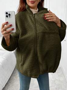 SHEIN Maternity Solid Color Drop Shoulder Long Sleeve Casual Fashionable 3-In-1 Jacket Plus Size Jackets Fall Clothes For Women Sweaters For Women Cold Weather Clothes Women Maternity Clothes Fall Winter - Army Green - View 5