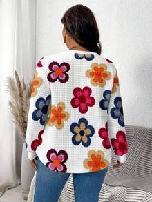 EMERY ROSE Casual White Plaid Round Neck Comfortable Sweatshirt, Autumn/Winter - Multicolor - View 2