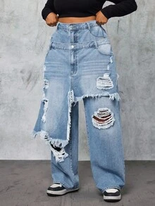 Slaydiva Quần Jeans Denim 2 Trong 1 Thời Trang Cỡ Lớn - Rửa nhẹ - Xem 3