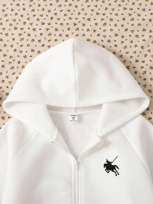 SHEIN 青少年女孩灰色纯色连帽运动衫 女童秋冬装 - 白色 - 查看 4