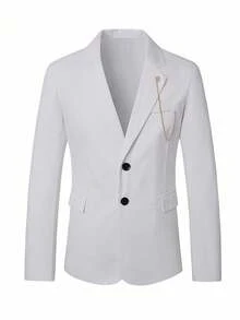 Manfinity AFTRDRK Blazer Kasual Pria Warna Polos, Modis untuk Musim Panas, Jas Pernikahan Pria, Jas Pernikahan untuk Pria - Putih - View 5