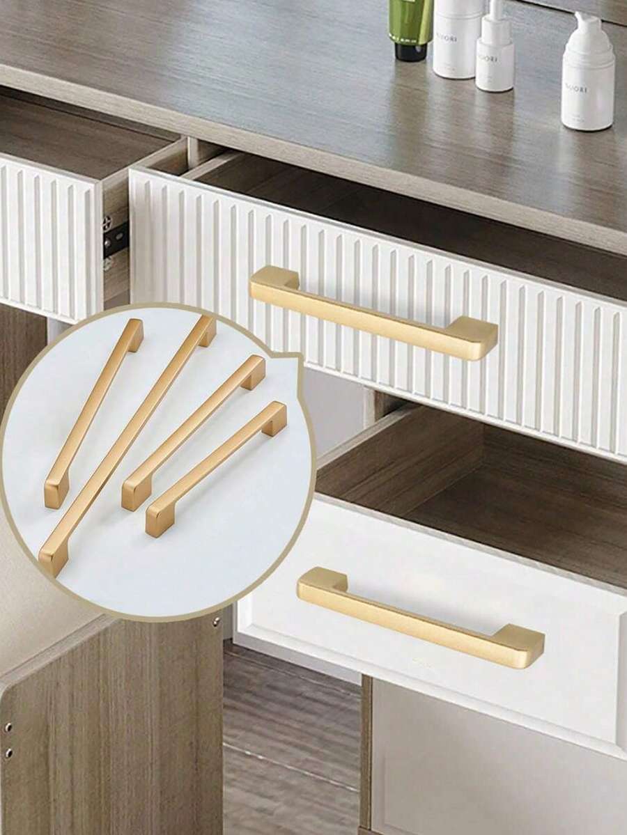 1 pieza Manija de gabinete de cocina de aleación de aluminio moderno color dorado, manija de cajón, tirador de puerta de armario, herraje de muebles - Dorado - Ver 1