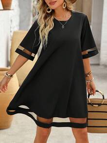 Breezaya 女士休闲拼接宽松短袖连衣裙
