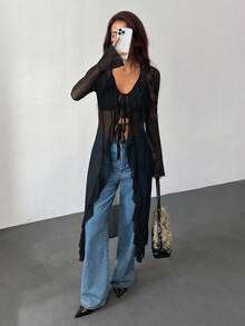 SHEIN PETITE Women's Autumn Contrast Ribbon Welt Bow Embroidery Casual Sports Jacket, Suitable For Going Out