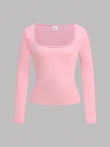 SHEIN Girlism 2pcs/Set Tween Girls' Crew Neck Fitted Basic Casual Long Sleeve T-Shirts - Watermelon Pink - View 5