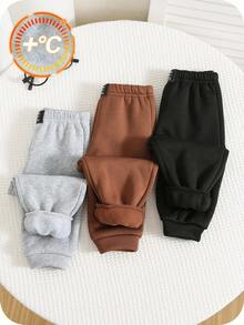 SHEIN 3pcs/Set Baby Boys Thermal Lined Solid Color Sweatpants, Comfortable Versatile Casual Basic Joggers, Suitable For Indoor, Outdoor, Daily Wear, Sports, Party, Photo Shoot, Festival, Streetwear, Autumn/Winter Baby Boy Joggers Pants Baby Boy Bottoms Baby Boy Clothes Pants Baby Boys Bottoms Plain Simple Pants