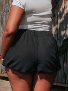 PeachySprinkles Ladies' Solid Color Simple Daily Shorts - Black - View 5