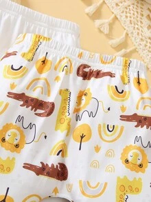 SHEIN Playful Pals 4 件套新生儿男女款纯色条纹连脚裤，舒适休闲、运动、家居服，适合春秋季 - 杏色 - 查看 4