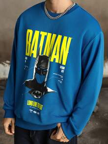 BATMAN X SHEIN Men's Casual Letter Graphic Crew Neck Sweatshirt, Autumn