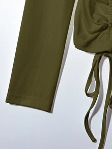 Franclia Áo thun nữ tay dài màu trắng cổ bẻ lệch màu thời trang kiểu Pháp sang trọng, khóa kéo kim loại, màu trắng, mùa xuân/thu - xanh quân đội - Xem 5