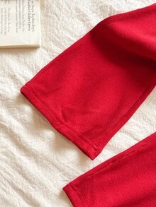 SHEIN Vintaside Kids 两件套女童字母印花卫衣和喇叭裤，休闲宽松户外运动套装，秋冬季 - 酒紅色 - 查看 7