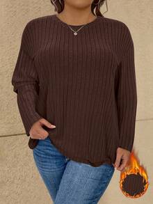 Vionelle 大码女式休闲纯色圆领宽松T恤 - 巧克力棕 - 查看 3