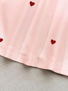 Resyla Heart Print Women's Crew Neck Long Sleeve T-Shirt - Pink - View 3