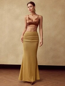 MOTF PREMIUM WOMEN'S RUCHED KNIT MERMAID SKIRT - Gold - View 6