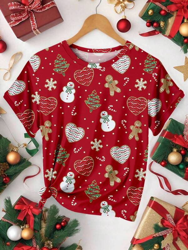 Glamance Polina Brazil Women's Christmas Red Holiday T-Shirt, Christmas Gift, Christmas Eve Cute Shirt For Women Red Christmas Top Cute Red Tops Christmas Shirt Cute Short Sleeve Tops Chic Stylish Clothing Collection