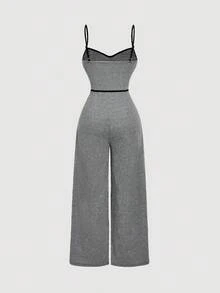 SHEIN MOD Plus Size Retro Elegant Contrast Color Trim Black & White Houndstooth Jumpsuit. Outfit - Black and White - View 2