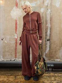 COUREZ Shrunken Fit Zip Up Hoodie With Removeable Sleeves /Y2K  Clothes For Women Spring Clothes For Women Casual Loungewear Streetwear Cute Brown - Mocha Brown - View 3