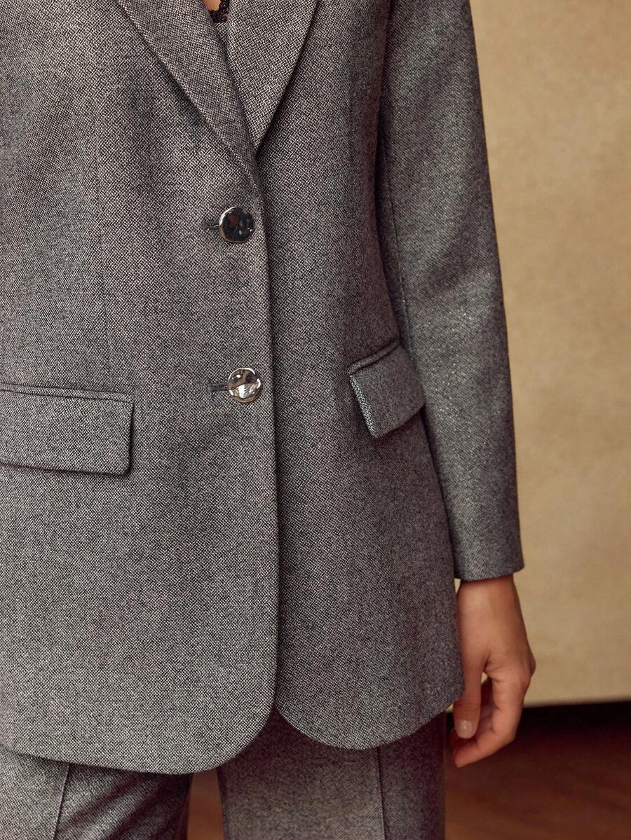 MOTF PREMIUM 女式羊毛花呢亮灰色西装外套，秋冬 - 灰色 - 查看 2