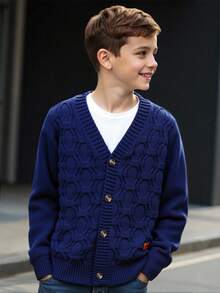 SHEIN Kardigan z długim rękawem i naszywkami dla chłopców w wieku tween