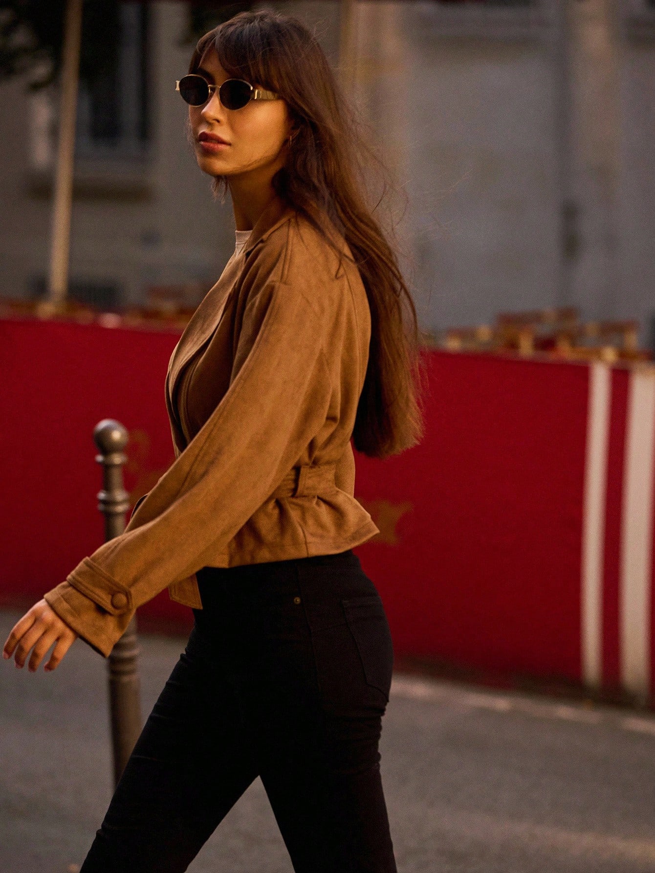 Veste ample  camel avec ceinture, vêtements pour femmes en automne-hiver