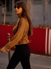 lacRébo Spring Summer Faux Suedette Camel Oversized Belted Jacket Fall Women Spring Summer Premium Jacket Business Casual Going Out - Brown - View 3