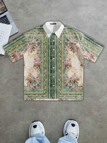 Manfinity ZONE917 男士休闲成熟奢华假日印花衬衫 - 彩色 - 查看 1