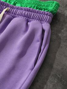 ROMWE MEN Street Life Men Double-Layer Waistband Printed Patchwork Flared Sweatpants, Fall - Multicolor - View 7