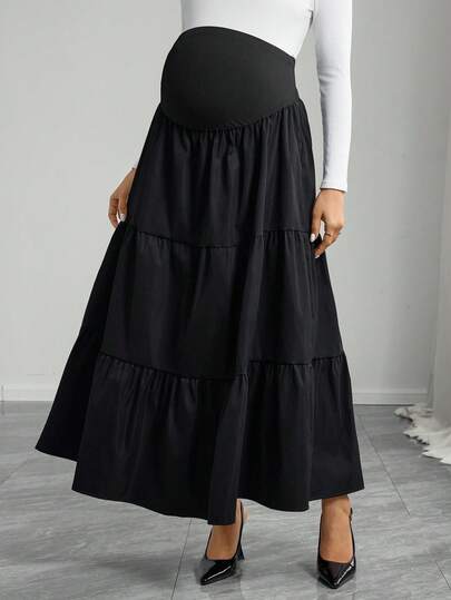 Momance Solid Color Pleated Maternity Skirt