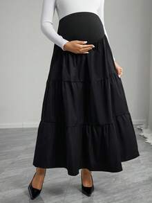 Momance 纯色百褶孕妇裙 - 黑色 - 查看 4