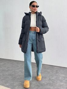 EURMUSE Women's Oversized Winter Coat With Zipper And Hood, Warm - Dark Grey - View 6