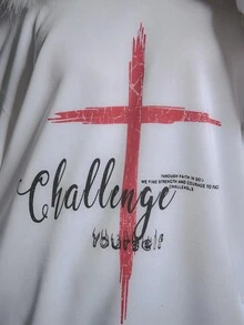 Bloopia Áo nỉ in logo chéo lông giả hở vai phong cách Punk đường phố Y2K dành cho nữ, Thu/Đông - Màu be - Xem 6