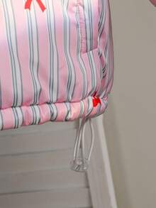 Teen Girl Pink Stylish Sweet Striped Butterfly Fur Collar Hooded Jacket, Suitable For Winter, Daily Commute, School, Outing, And Photography