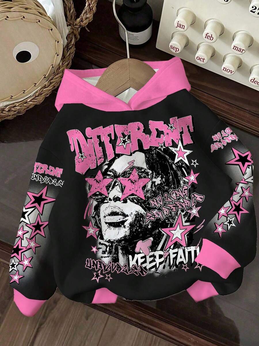 Slaydiva 黑色卫衣/女士外出上衣/女士秋季服装/女士冬季服装/Y2K服装/街头服饰/返校季/休闲街头风/嘻哈风/女士休闲街头印花卫衣/嘻哈风/卡通人物迷彩图案/印花卫衣 - 彩色 - 查看 1