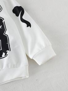 两件套女童秋冬针织圆领T恤和蝴蝶结印花抽绳裤套装，运动时尚 - 白色 - 查看 4