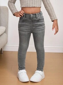 Kleine Mädchen Graue Jeans Stretch Skinny Hose