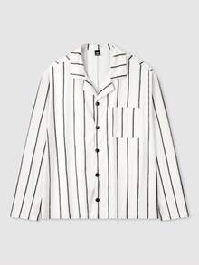 SHEIN Striped Button-Front Pocket Long Sleeve Pants Men's Pajama Set, Fall Clothes - Multicolor - View 3