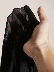 SHEIN ICON Women's Plus Size Autumn/Winter Retro Sexy Casual Fashion Bold Avant-Garde Mesh Patchwork PU Hollow-Out Black Long-Sleeved Fitted T-Shirt - Black - View 10