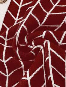 DreamSkyne 女式黑色针织 V 领几何提花撞色饰边口袋中长修身优雅厚实弹力开衫，适合万圣节、新年、情人节、感恩节、圣诞节、复活节、庆典、除夕 - 彩色 - 查看 5