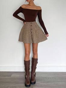 Serisse Kids Tween Girls' Casual Everyday Vintage Versatile Elegant Houndstooth Button Front A-Line Skirt, Collegiate Patterned Skirt, Khaki Skirts, Brown Skirt, Cute Skirt, Skirt Outfit