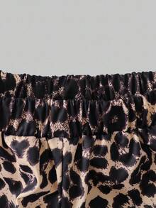 SHEIN Explorewe Tween Girls 3 Pieces Set,Black Camisole Top,Asymmetrical Hem Long Sleeve Crop Top&Leopard Print Straight Leg Pants,Bow Decor Casual Swag Black Autumn - Black - View 6