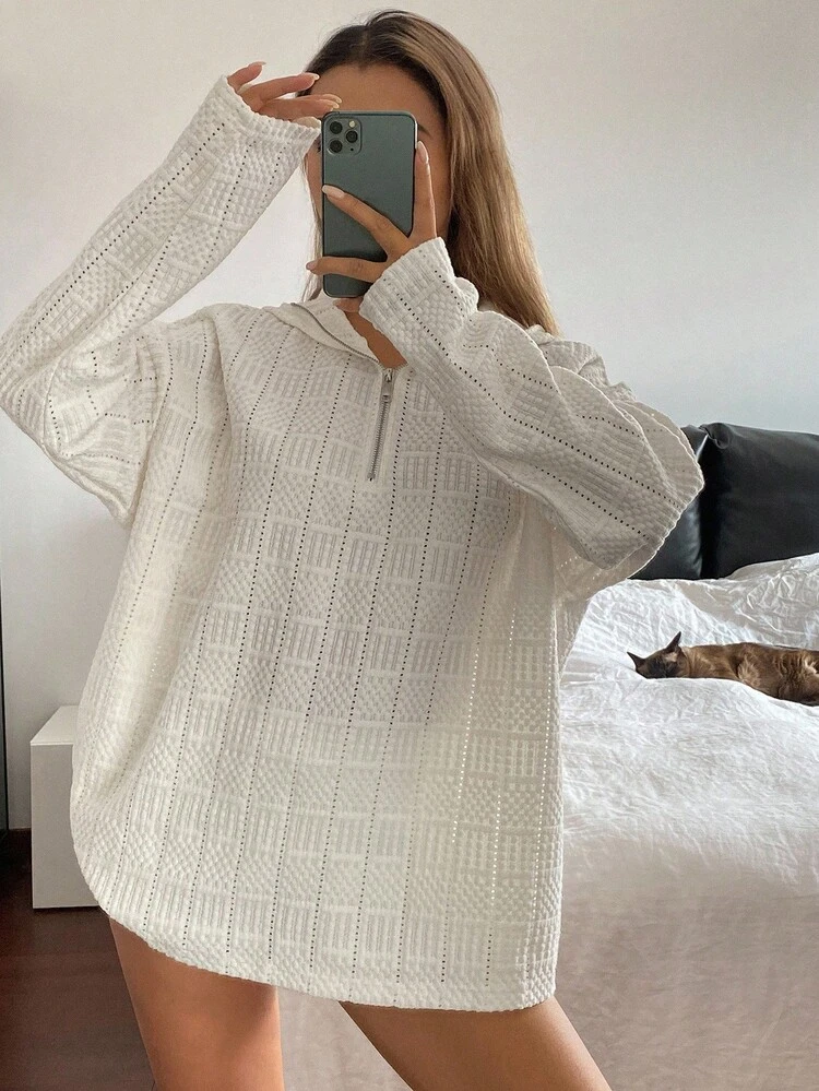 Women's Textured Fabric Hooded Loose Casual Pullover Sweatshirt